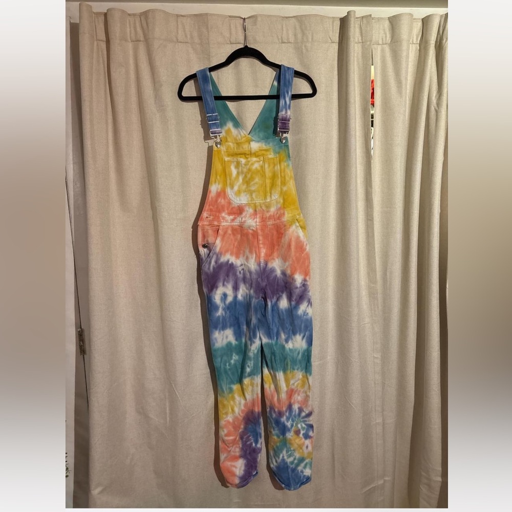 Dolls kill tie dye denim overalls